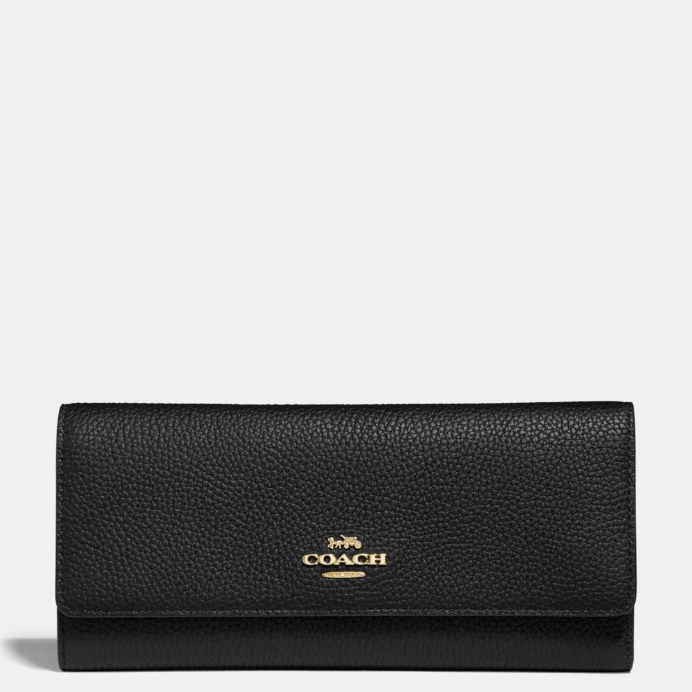 Coach Soft Envelope Trifold Slim Wallet in Black Pebbled Crossgrain Leather